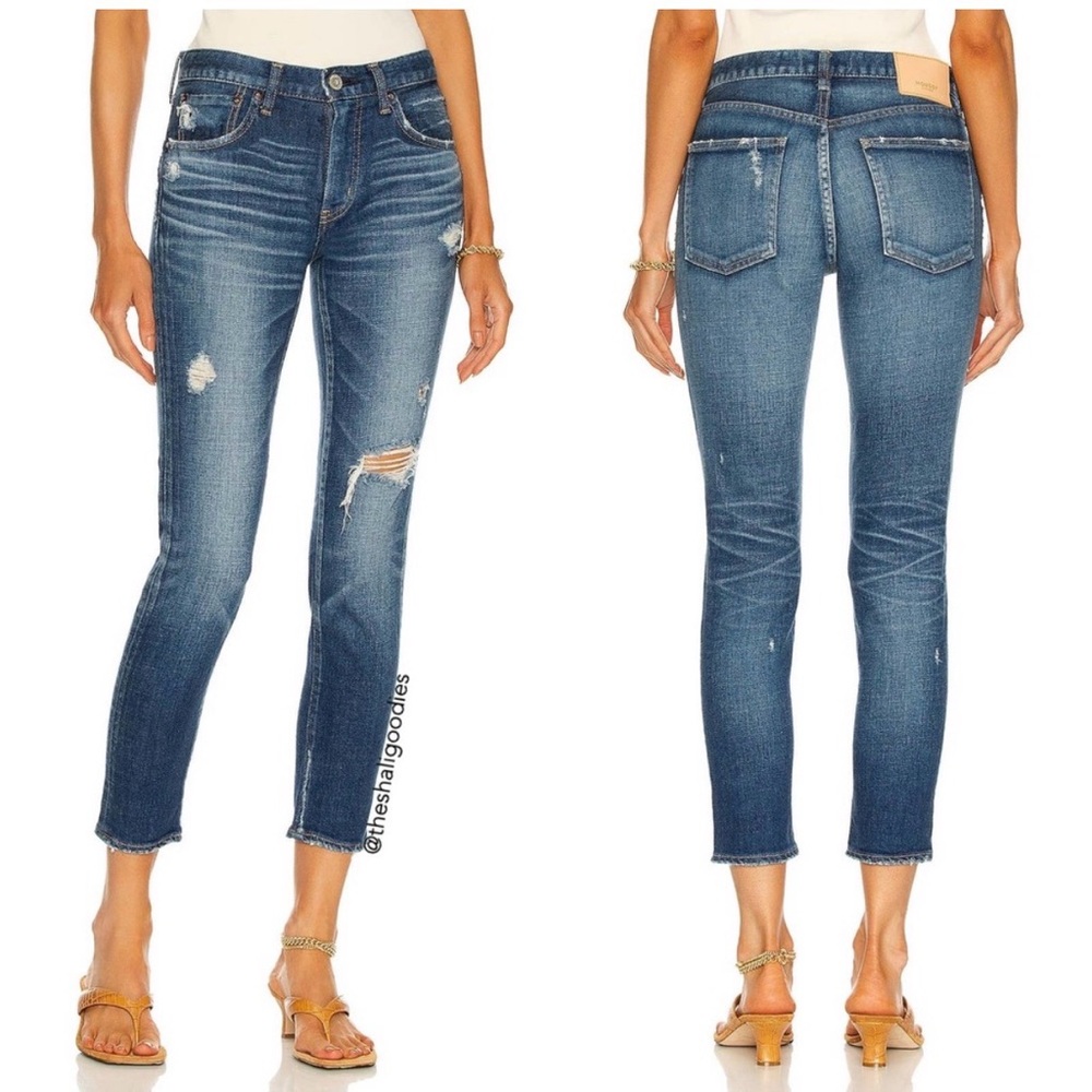Moussy Blue Distressed Ankle Jeans